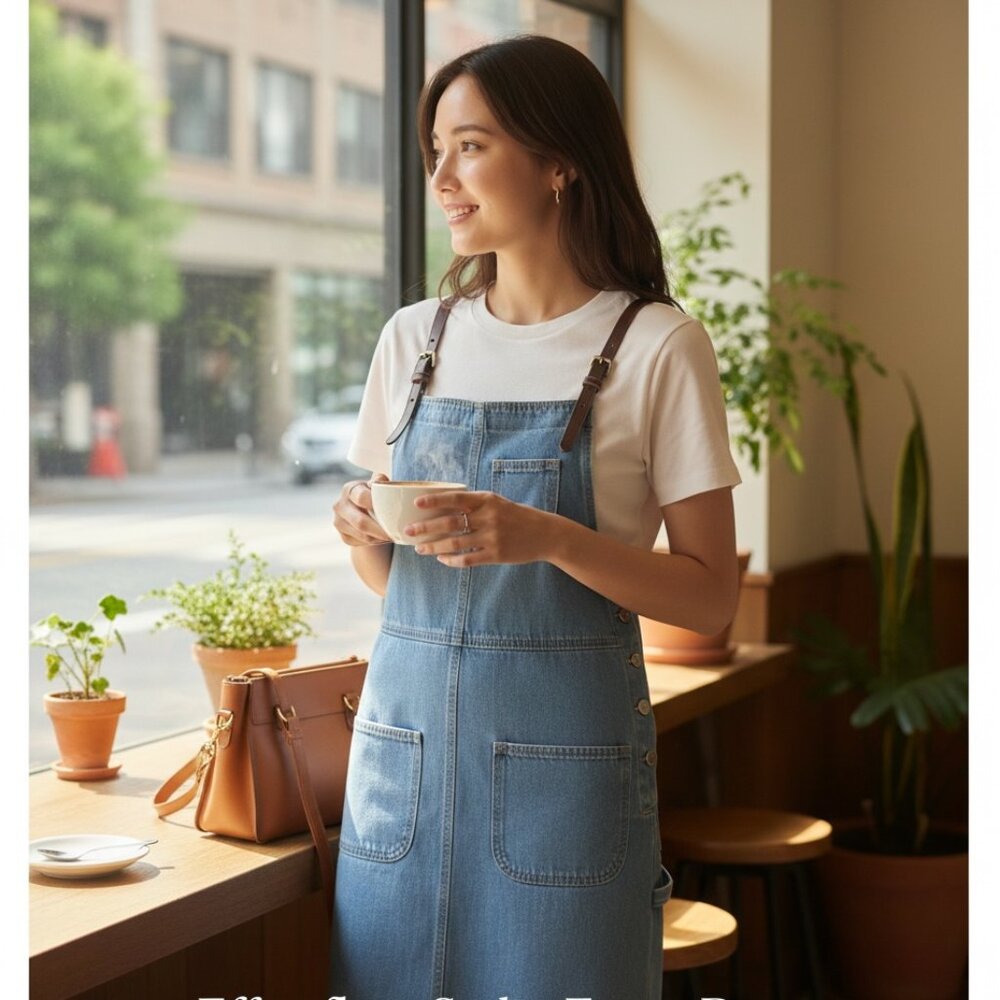 VTG Natural Exclusive Wild Sports Denim Bib/Apron Utility Midi Dress S Blue #51P